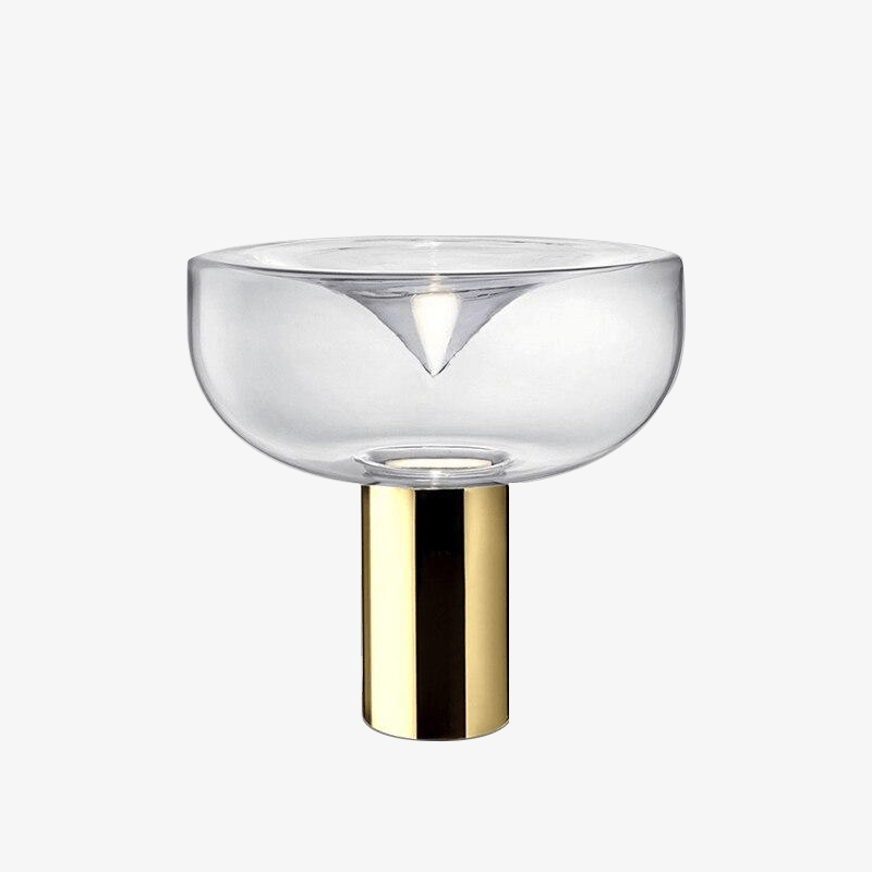 Lampe à poser design LED avec abat-jour arrondi et cylindre doré - vue 2 sur 9