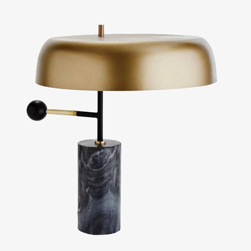 Lampe à poser design LED en marbre avec abat-jour arrondi doré - vue 2 sur 4