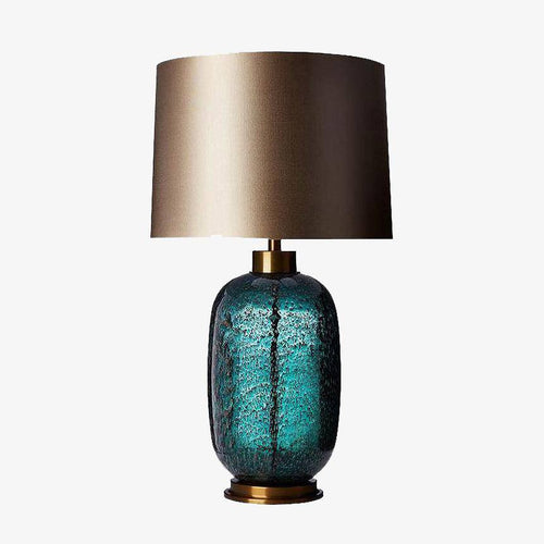 Lampe à poser design LED en verre à motifs avec abat-jour métal