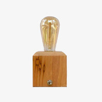 Lampe à poser sur bureau ou de chevet avec socle cubique en bois