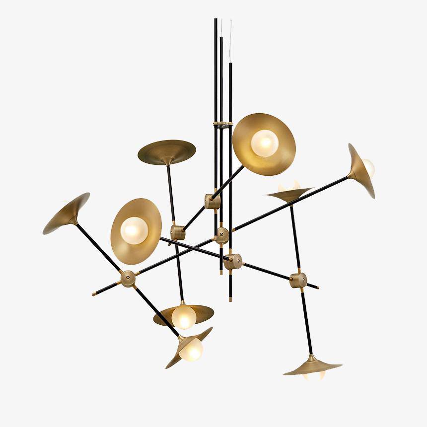 Lustre design à LED avec branches articulées et lampes dorées Modern