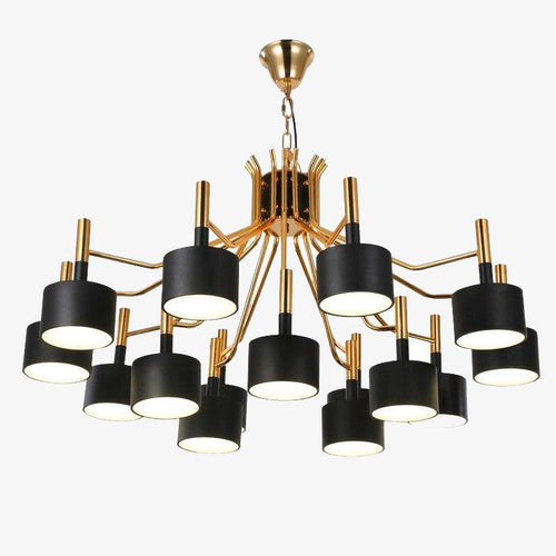 Lustre design doré à LED et lampes noires ou blanches Foyer