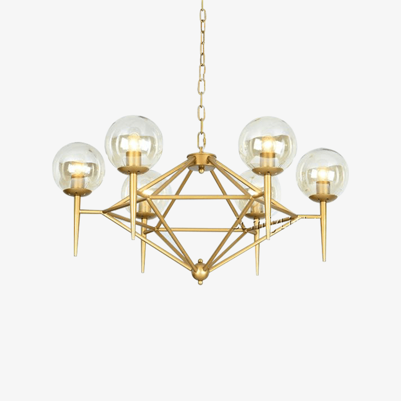 Lustre design vintage doré et boule en verre style loft