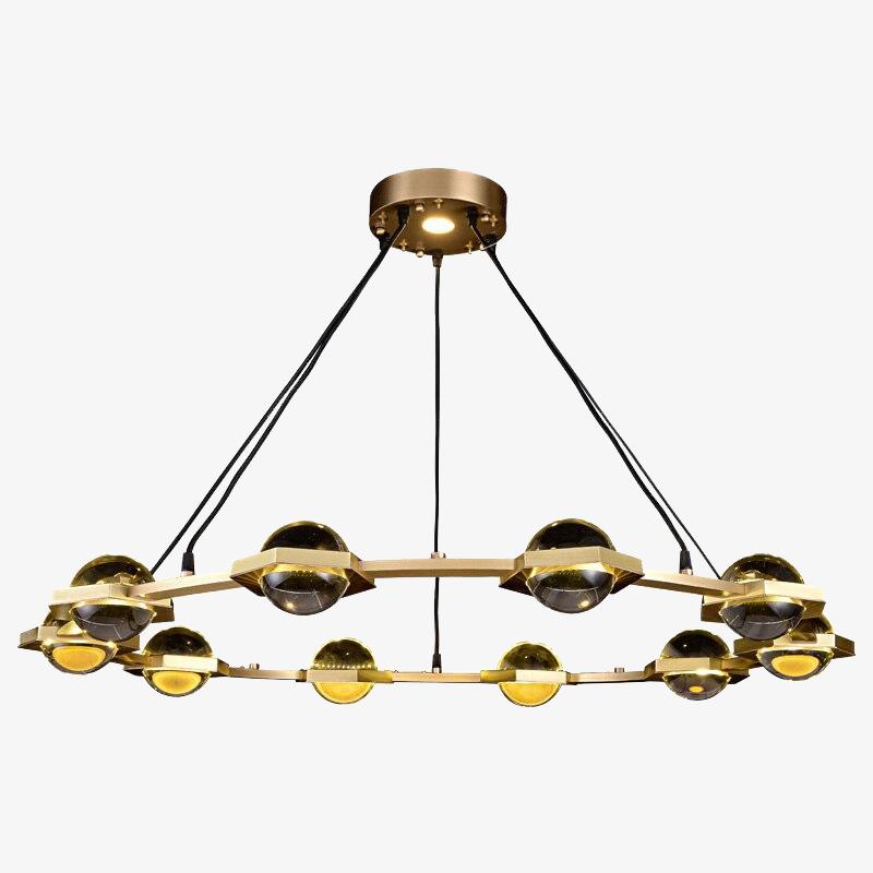 Lustre moderne luxe circulaire en cuivre et cristal Pryccilia - vue 2 sur 10