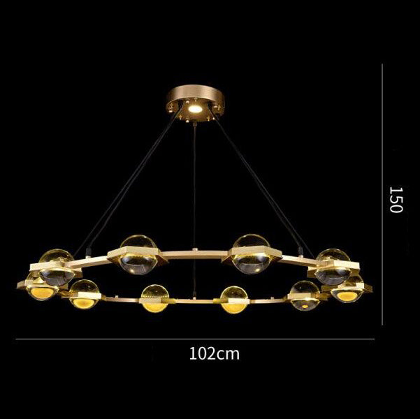 Lustre moderne luxe circulaire en cuivre et cristal Pryccilia - vue 8 sur 10