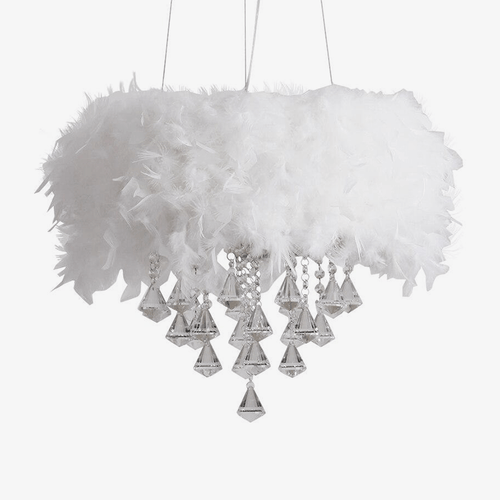 Lustre rond moderne LED en plumes et verre cristal