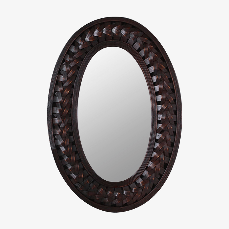 Miroir mural décoratif ovale en bois foncé tressé