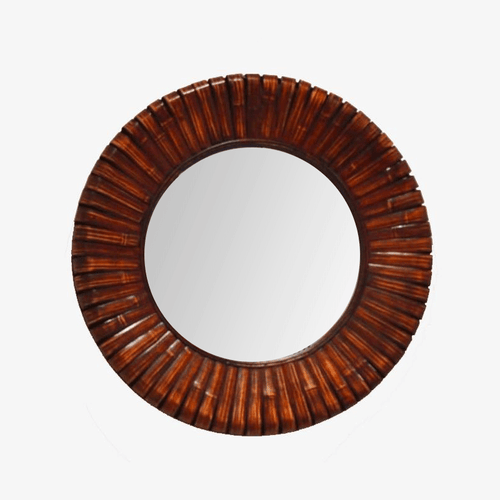 Miroir mural décoratif rond en bois bambou