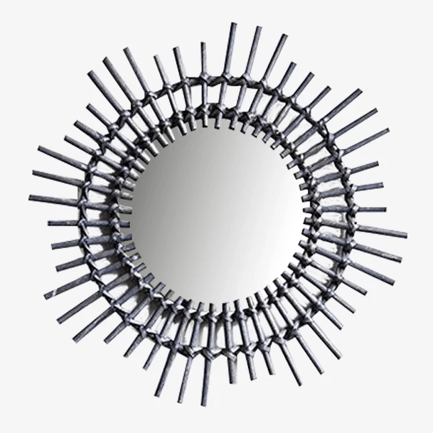 Miroir mural décoratif rond en rotin noir Rattan