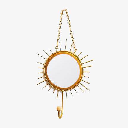 Miroir mural décoratif suspendu rond soleil jaune Nordic - vue 2 sur 4