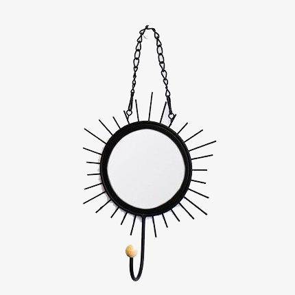 Miroir mural décoratif suspendu rond soleil noir Nordic
