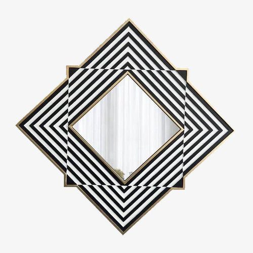 Miroir mural en losange et bandes noires et blanches en bois Frame