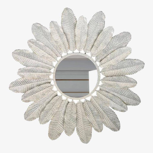 Miroir mural rond avec plumes blanches Decoration