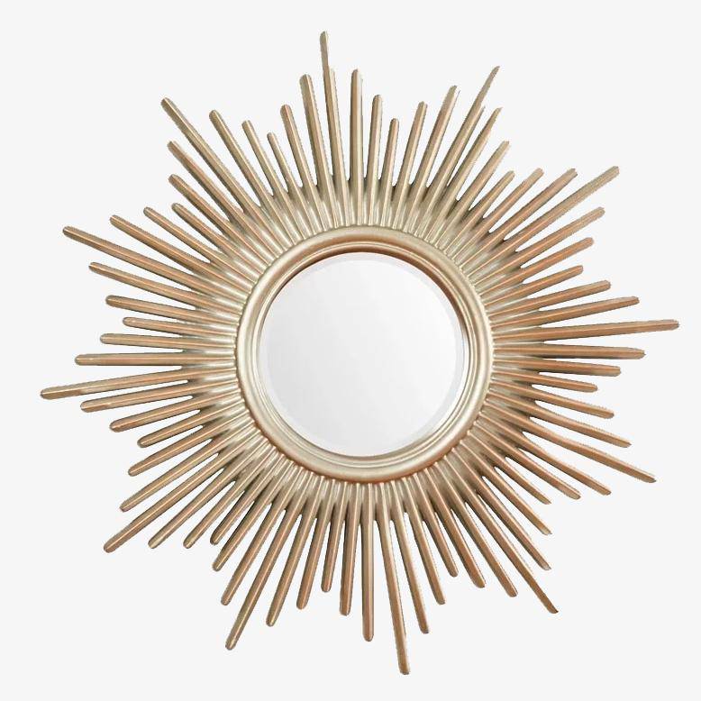 Miroir mural rond soleil en bois doré Sunburt