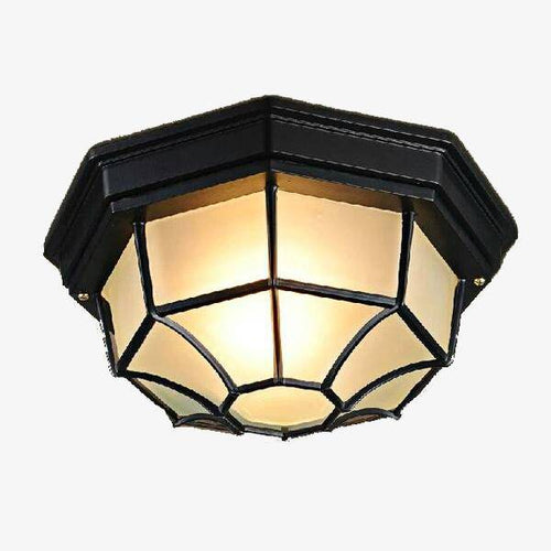 Plafonnier extérieur hexagonale noir à grilles