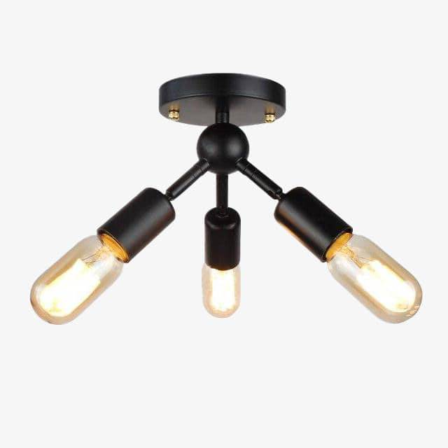 Plafonnier moderne à LED en métal noir avec trois lampes style Industriel