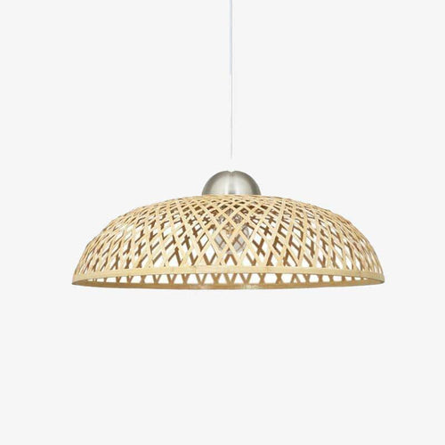 Suspension rustique LED avec abat-jour arrondi en rotin style Asian