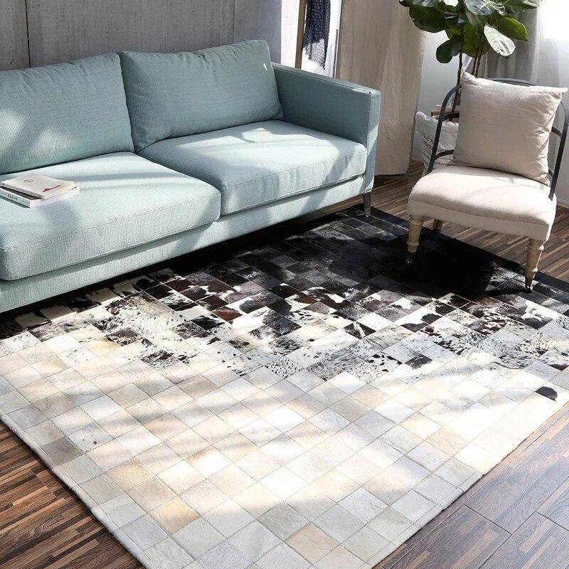 Tapis rectangle moderne avec carrés noirs et blancs - vue 3 sur 4