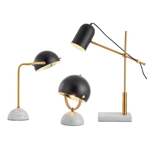Lampe à poser design LED en marbre avec abat-jour arrondi noir