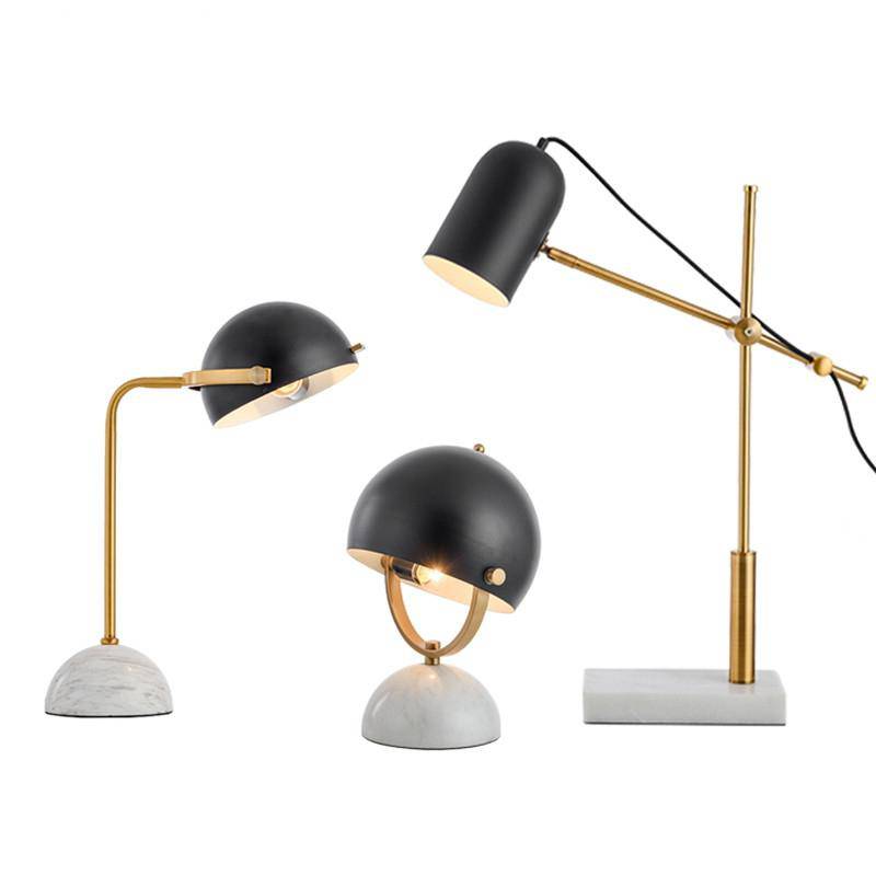 Lampe à poser design LED en marbre avec abat-jour arrondi noir - vue 6 sur 8