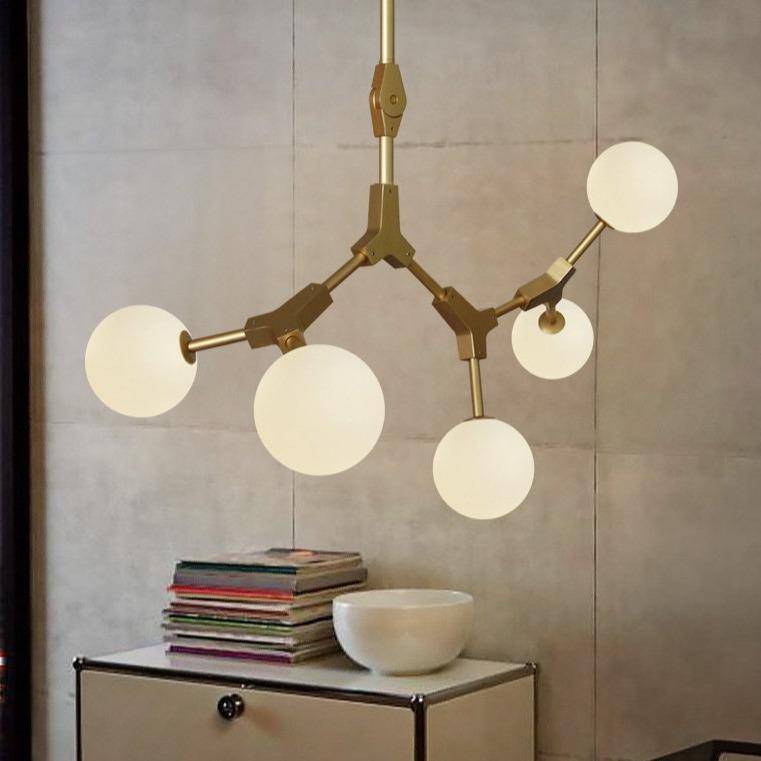 Suspension design à LED en métal doré et boules en verre Loft - vue 5 sur 12