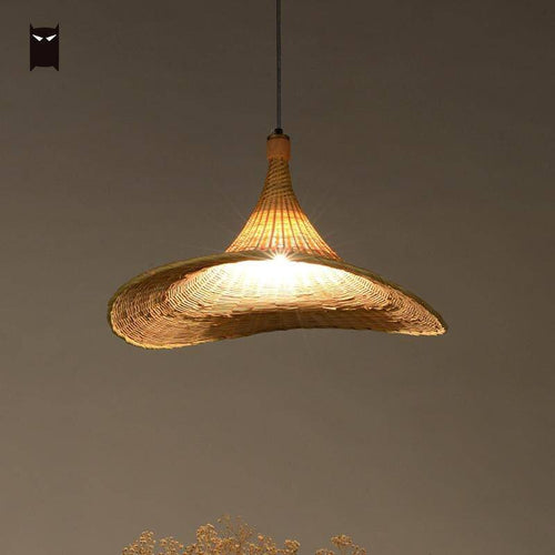 Lustre design en rotin LED avec abat-jour chapeau