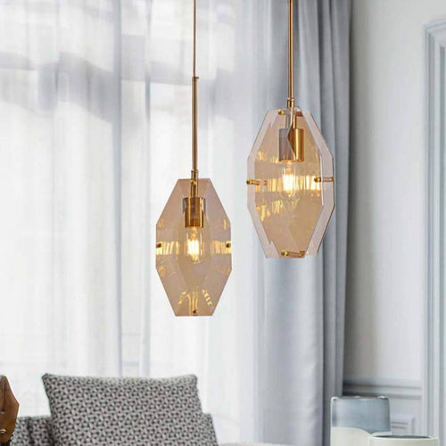 Suspension design LED aux formes géométriques en verre Luxury