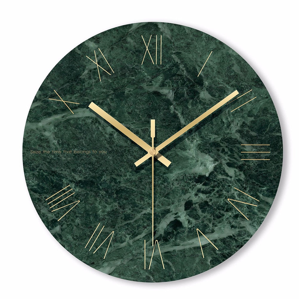 Horloge murale ronde design en verre style marbre vert et détails dorés 30cm - vue 4 sur 8