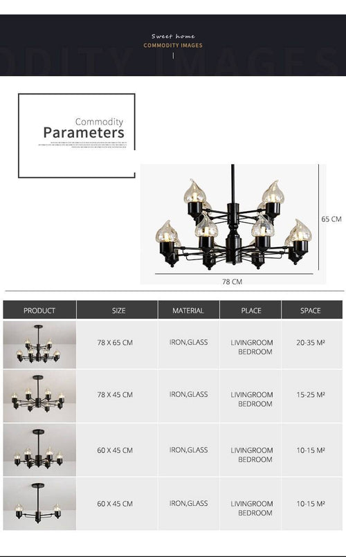 Lustre design à lampes bougies moderne