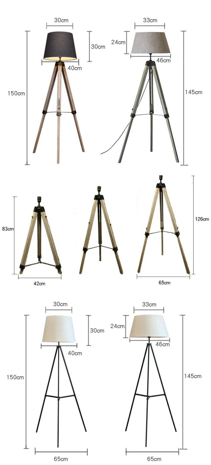 Lampadaire trépied ajustable avec abat-jour en tissu American - vue 8 sur 11