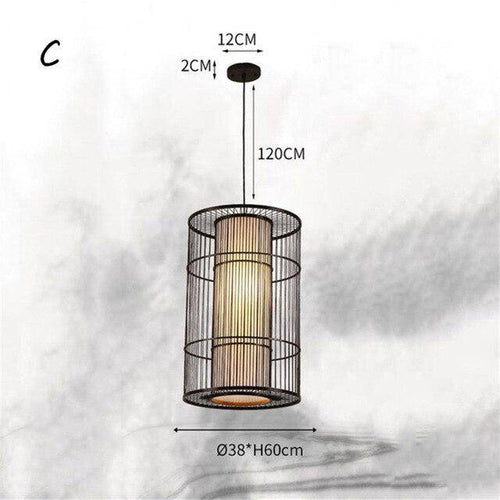Suspension en rotin LED avec cylindre dans la boule style Tea