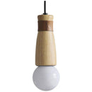 Suspension LED de formes cylindriques en bois avec bracelet simili cuir