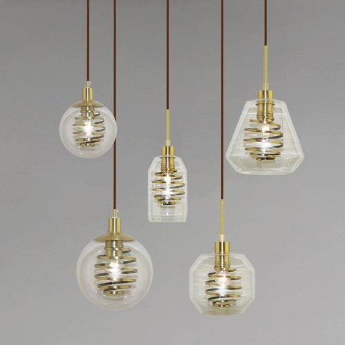Suspension design en verre avec spirale dorée