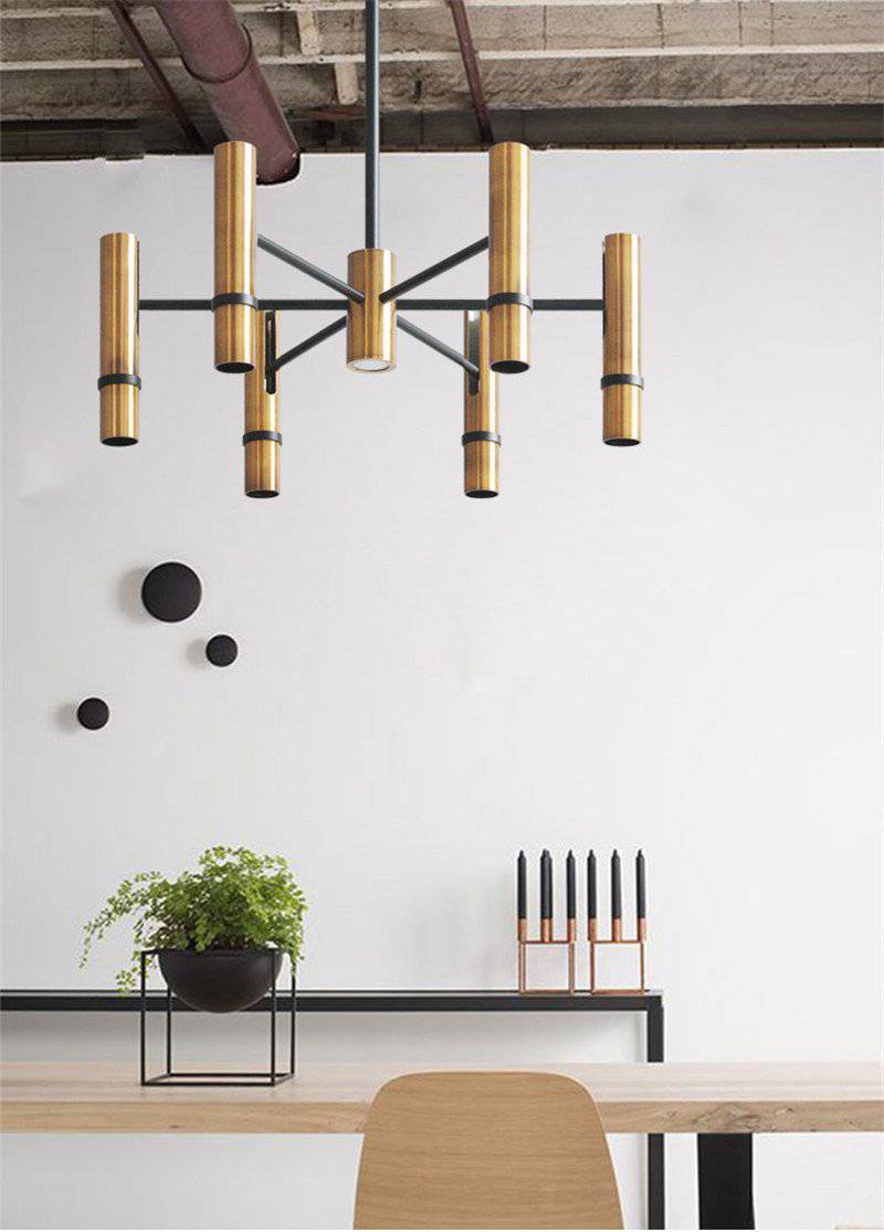 Lustre design à spots tube dorés