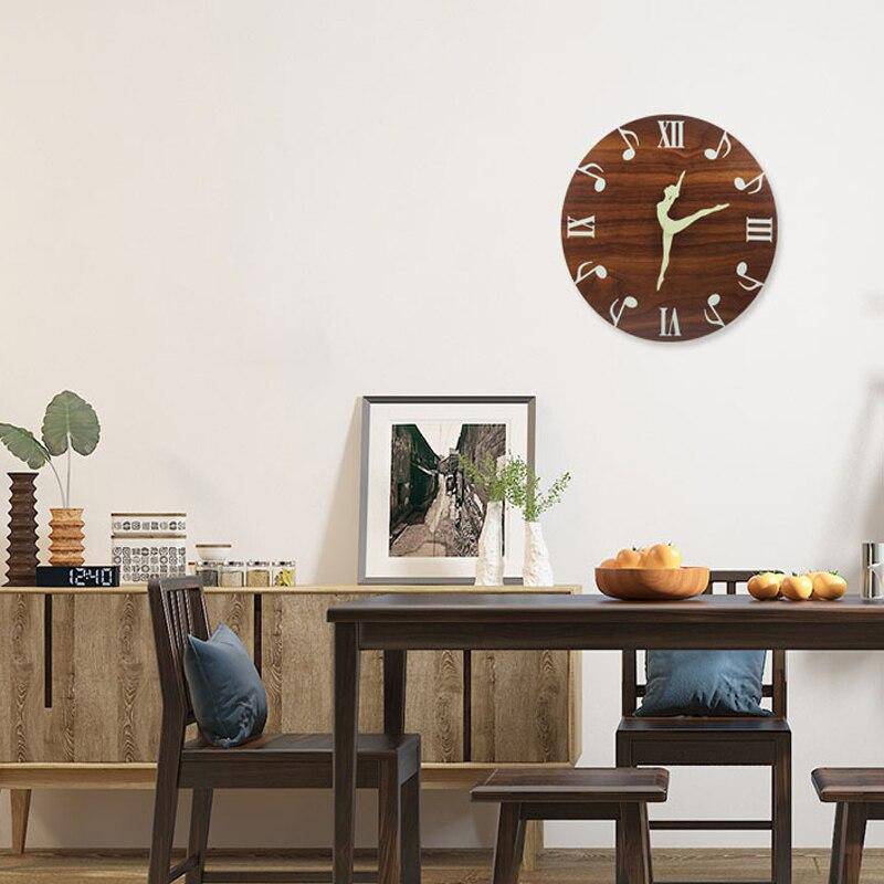 Horloge murale ronde en bois danseuse et notes de musique 30cm Ballet - vue 4 sur 4
