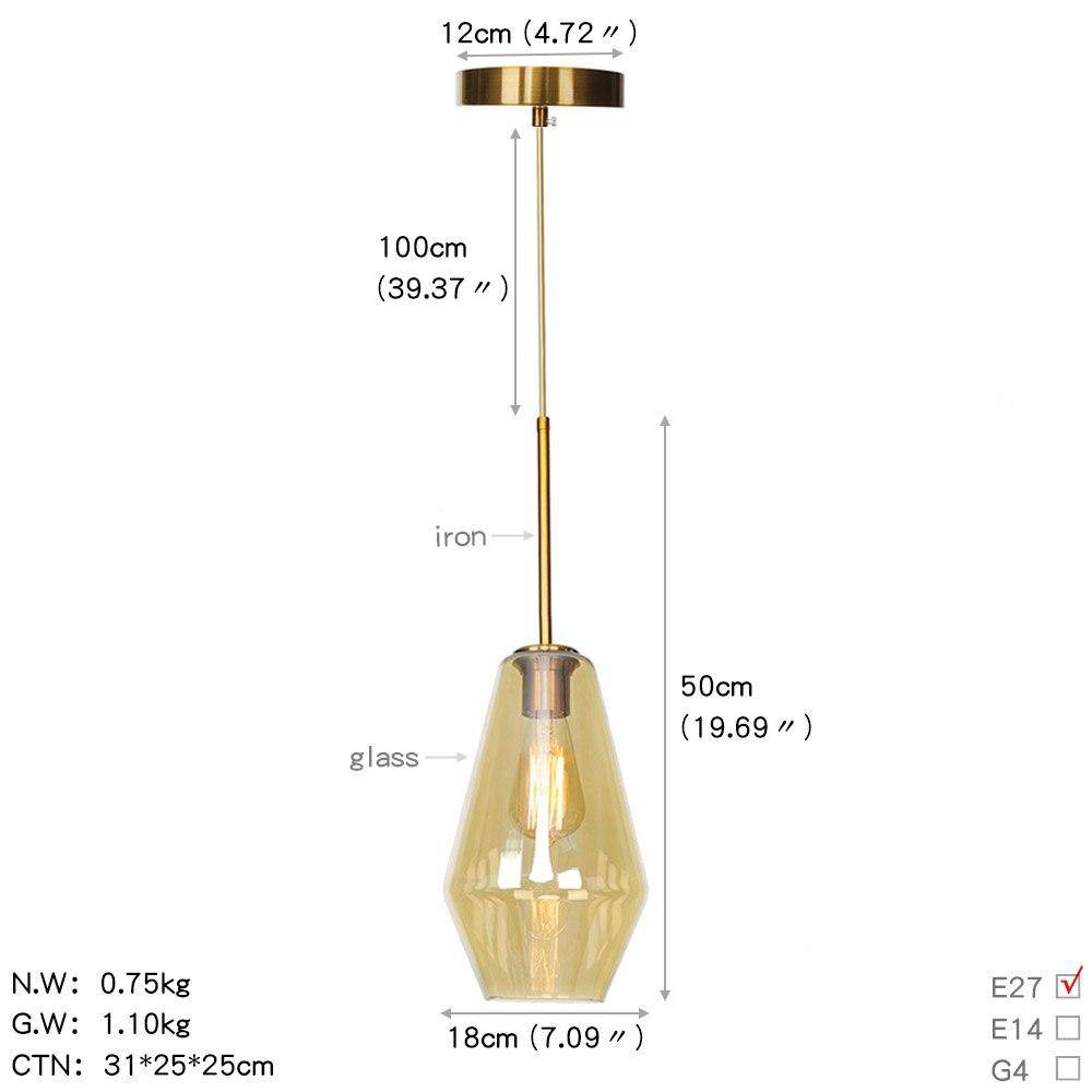 Suspension design LED avec abat-jour en verre style Edison - vue 4 sur 4