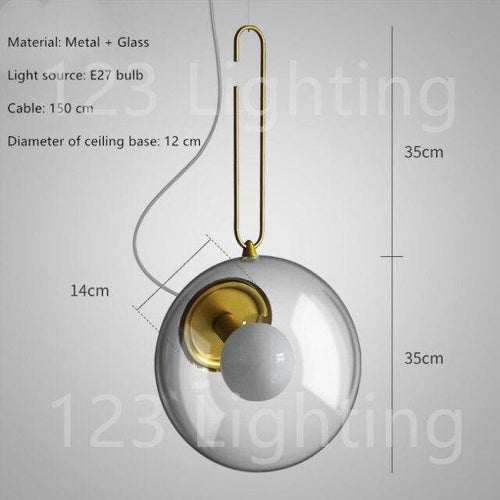Suspension design à LED boule en verre et métal Light