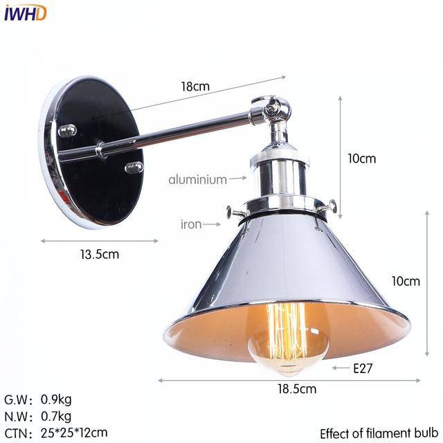 Applique murale rétro LED avec abat-jour conique argenté Edison - vue 4 sur 8