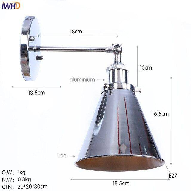 Applique murale rétro LED avec abat-jour conique argenté Edison - vue 5 sur 8