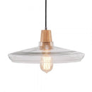 Suspension LED en verre conique et support en bois Vintage