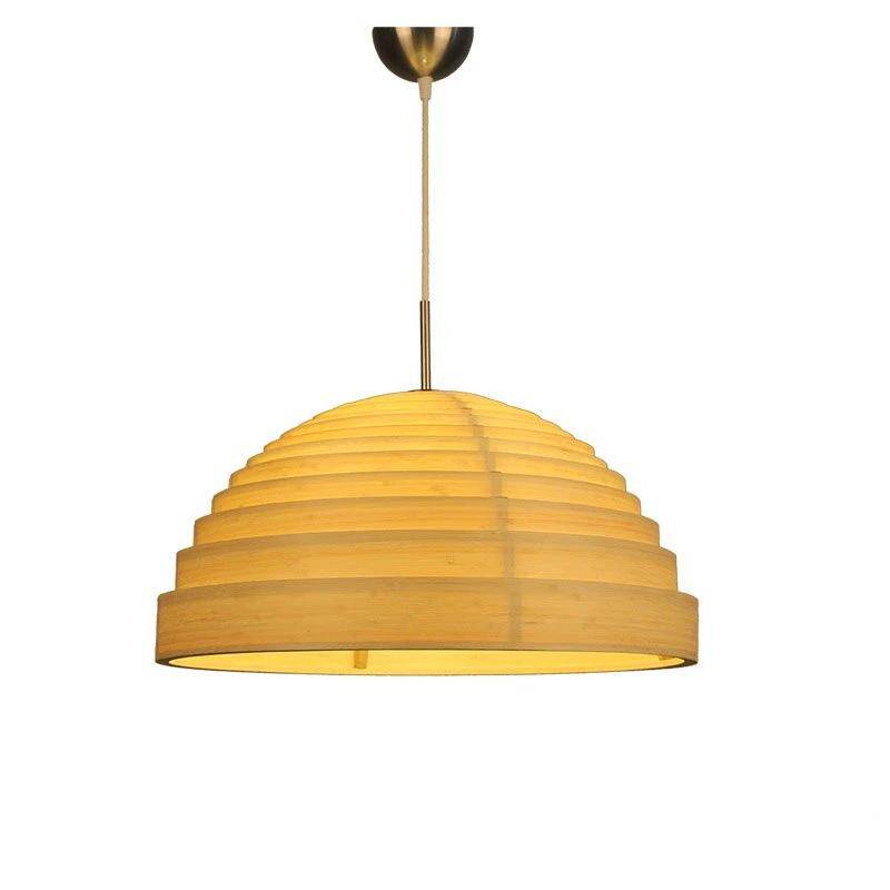 Suspension LED avec abat-jour arrondi en tissu style japonais - vue 3 sur 2