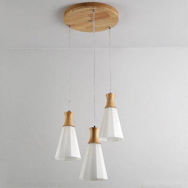 Suspension scandinave LED blanche avec abat-jour bois - vue 4 sur 7