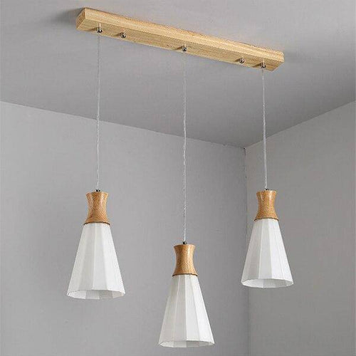 Suspension scandinave LED blanche avec abat-jour bois