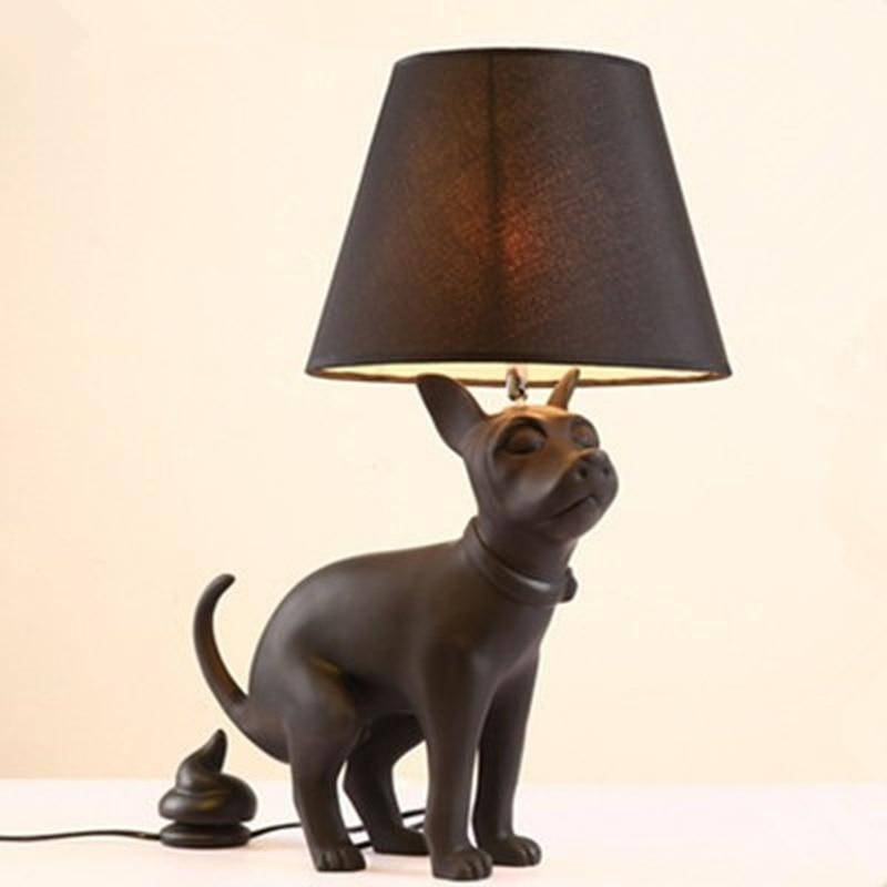 Lampe à poser avec support chien et abat-jour noir - vue 6 sur 6