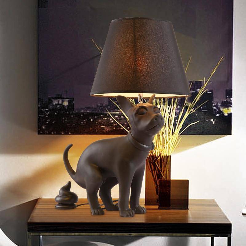Lampe à poser avec support chien et abat-jour noir - vue 4 sur 6
