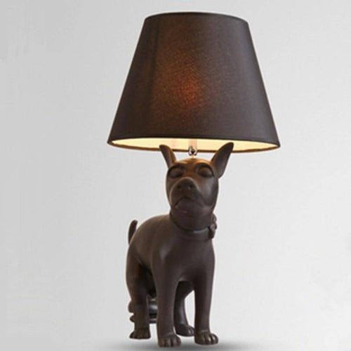 Lampe à poser avec support chien et abat-jour noir