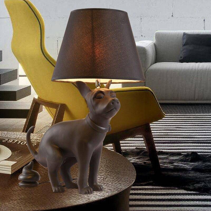 Lampe à poser avec support chien et abat-jour noir - vue 3 sur 6