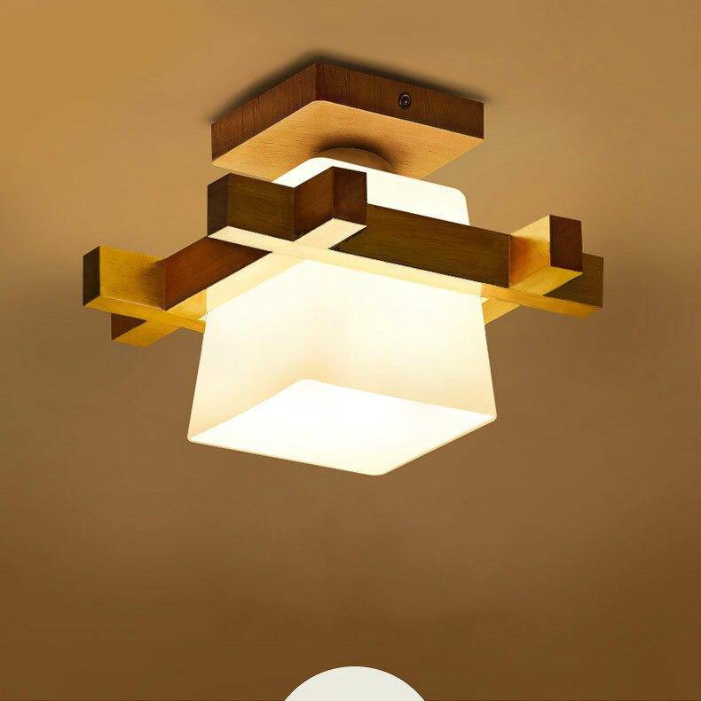 Plafonnier moderne LED en bois et cube style japonais - vue 3 sur 4