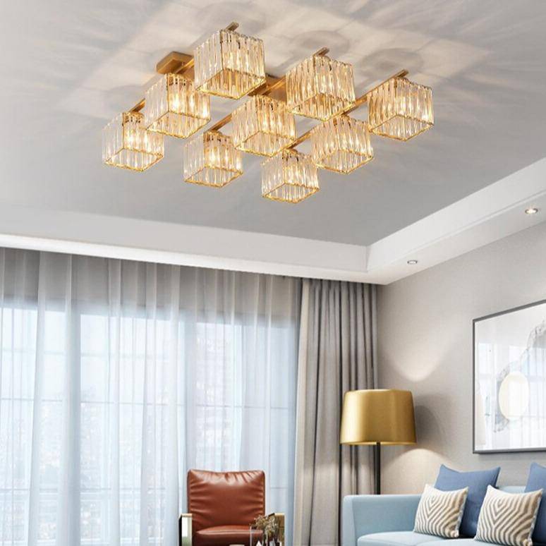 Plafonnier design LED avec plusieurs abat-jours en verre cristal Time - vue 2 sur 3