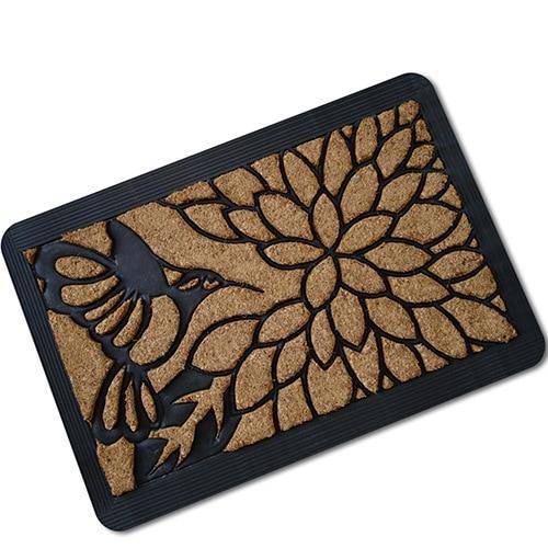 Paillasson rectangle dessin oiseau et feuilles aux bordures arrondies